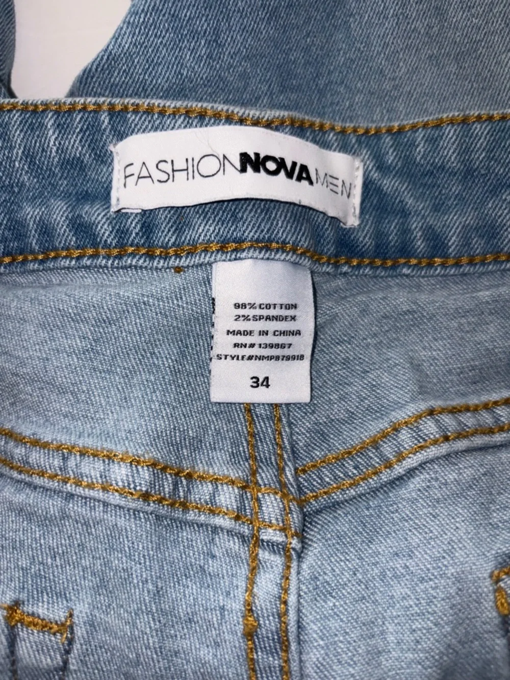 Fashion Nova Men Slim Straight Distressed Light‎ Blue Jeans